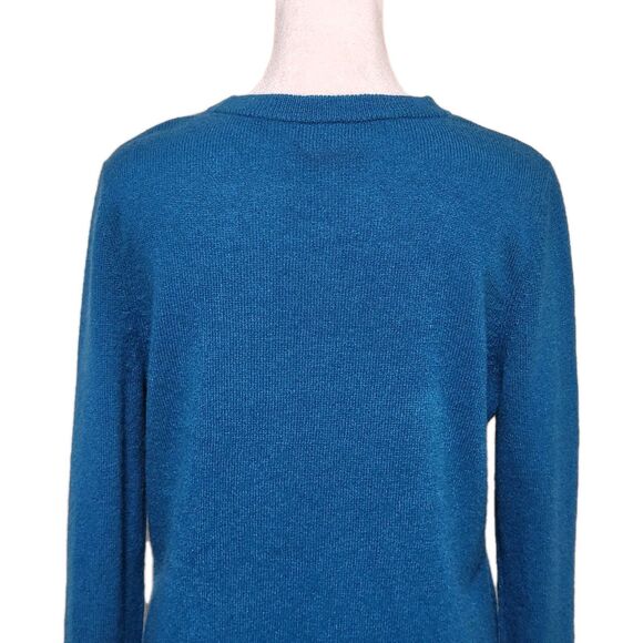 Halogen Cashmere Sweater Womens Medium Teal Crew Neck Hi/Low Hem Classic - Picture 5 of 9
